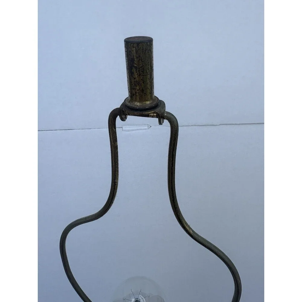 VTG MCM Hollywood Regency Brass Cherub Lamp Iridescent Glass Marble Base Tall